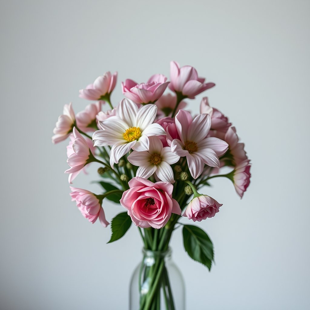 fresh flower bouquet, soft daylight, minimal background — Букет «Весна» микс, moody lighting, high contrast, fine art photography