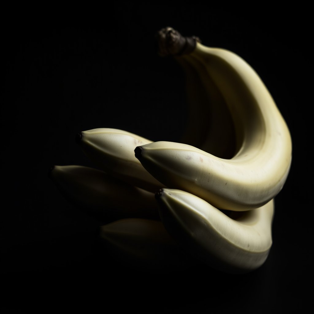 image of a dozen of bananas, moody lighting, high contrast, fine art photography