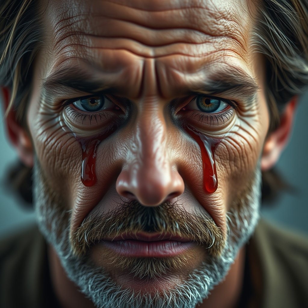 Man, tear on the face, highly detailed, 8k, professional photography, sharp focus