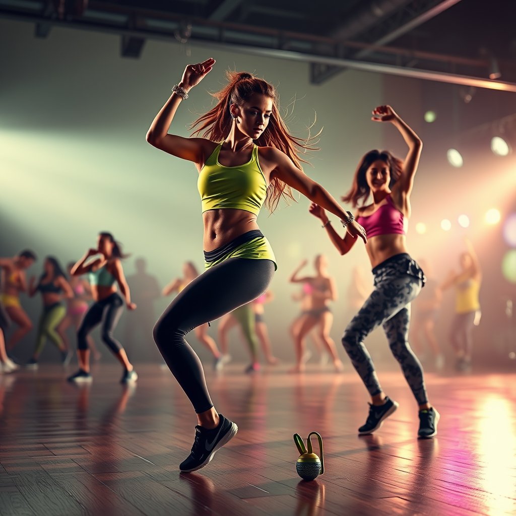 Dance Zumba, ultra realistic, crisp details, studio quality