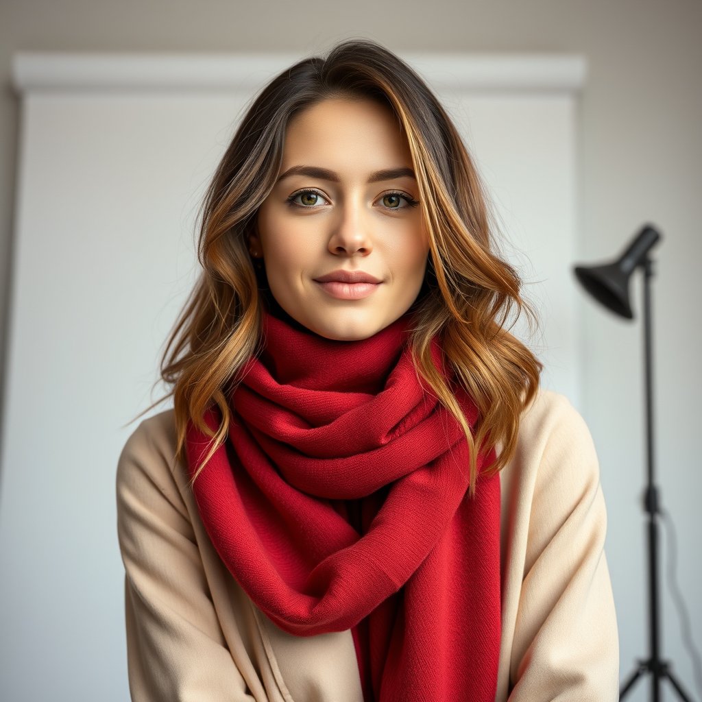 a professional portrait of a creative artist in a studio, minimalist composition, clean background, elegant