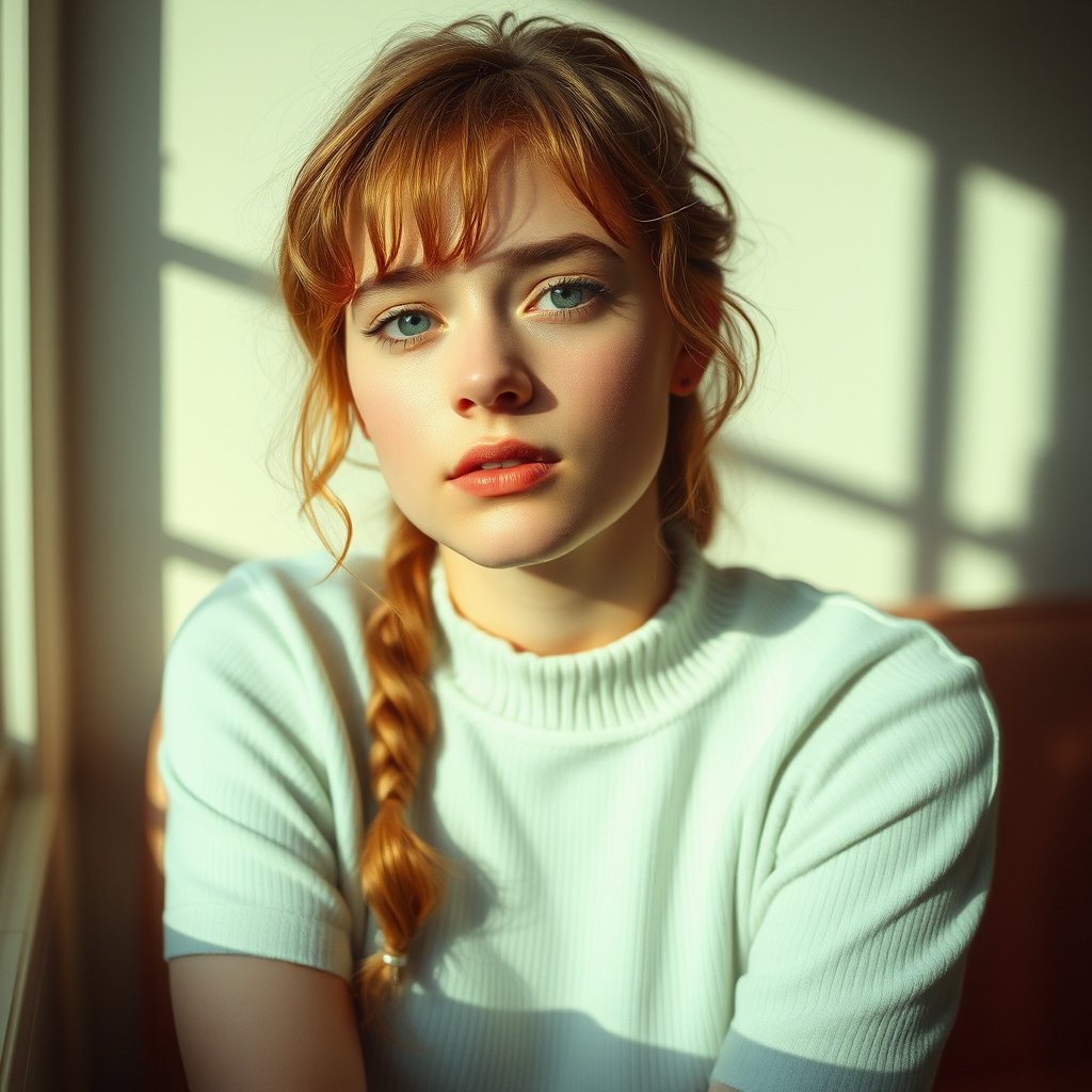 smart  girl, bright and airy, pastel tones, dreamy aesthetic, moody lighting, high contrast, fine art photography