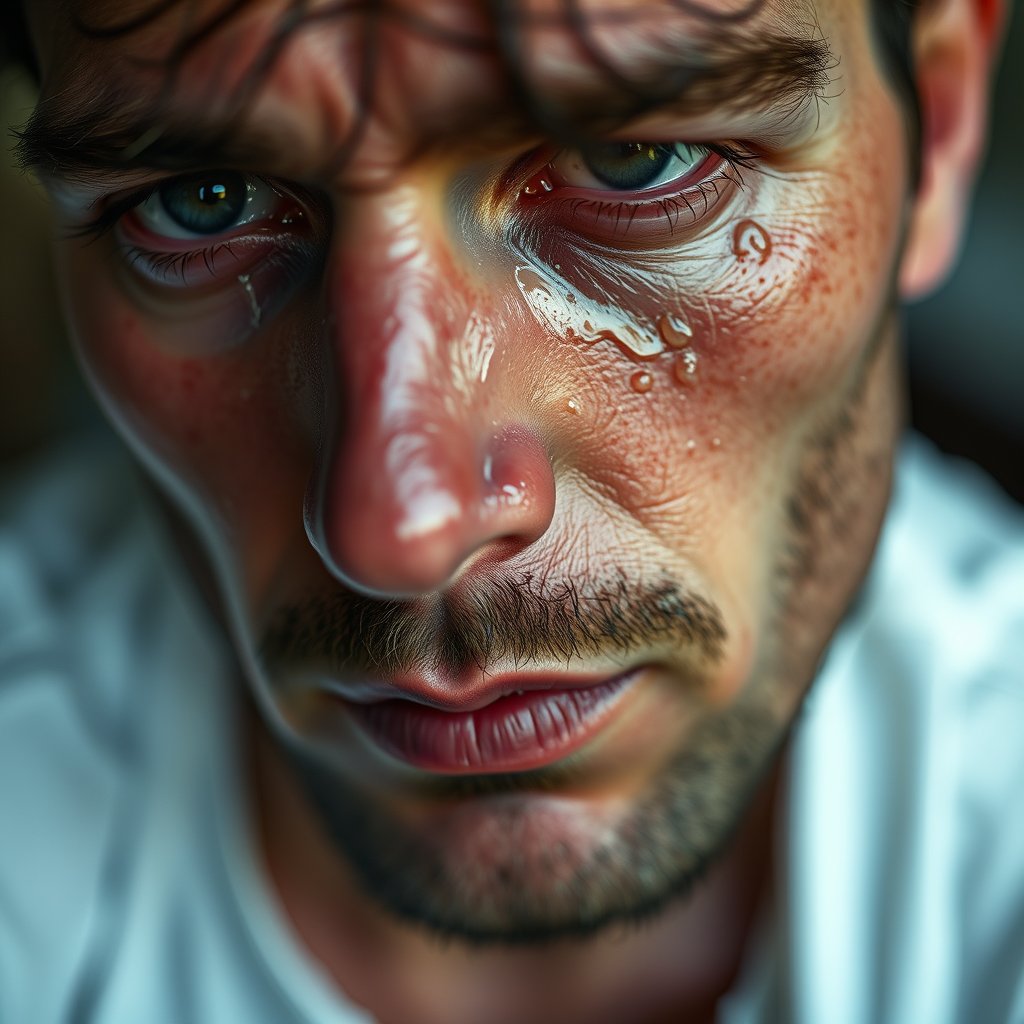 Man, tears on the face, highly detailed, 8k, professional photography, sharp focus