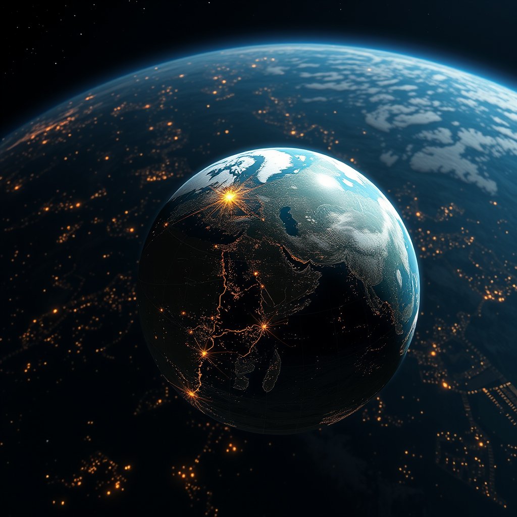 a realistic planet earth from orbit with city lights, ultra realistic, crisp details, studio quality