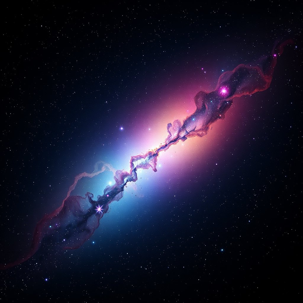 a colorful nebula with bright stars in deep space, moody lighting, high contrast, fine art photography