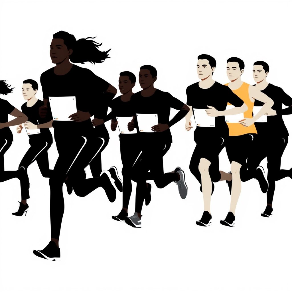 runners in a group, minimalist composition, clean background, elegant