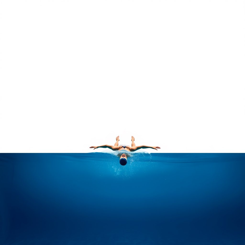 a swimmer diving into a pool, action shot, minimalist composition, clean background, elegant