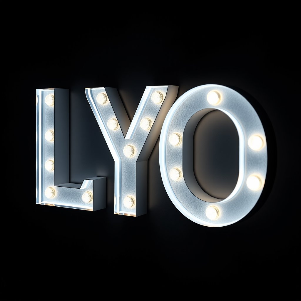 A light with the letters LYO, ultra realistic, crisp details, studio quality