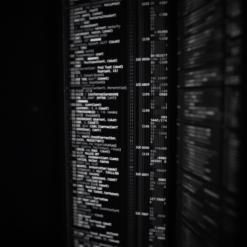 Data structure, moody lighting, high contrast, fine art photography