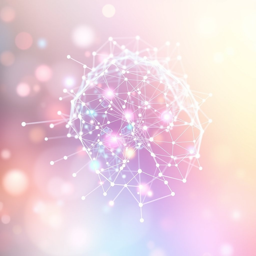 an abstract visualization of artificial intelligence neural network, bright and airy, pastel tones, dreamy aesthetic