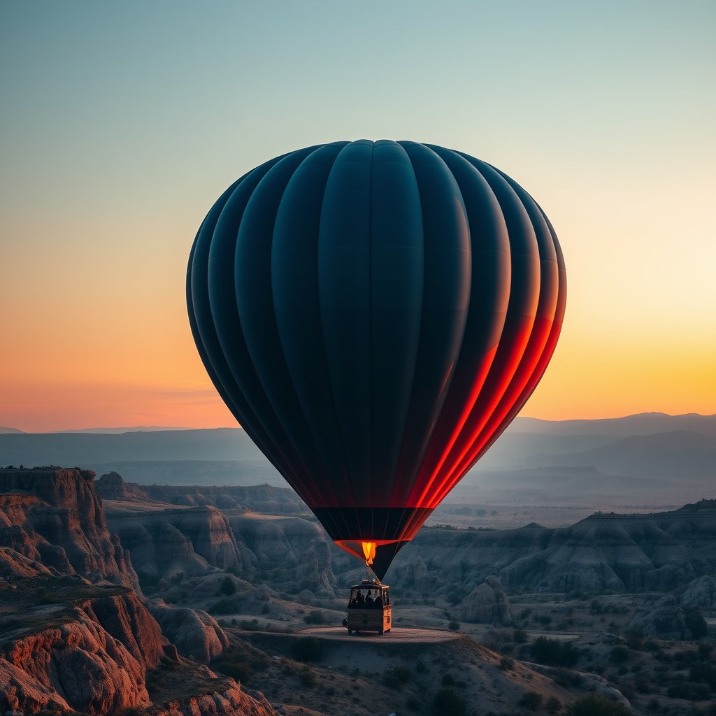 a hot air balloon over cappadocia at sunrise, cinematic lighting, vibrant colors, dramatic atmosphere